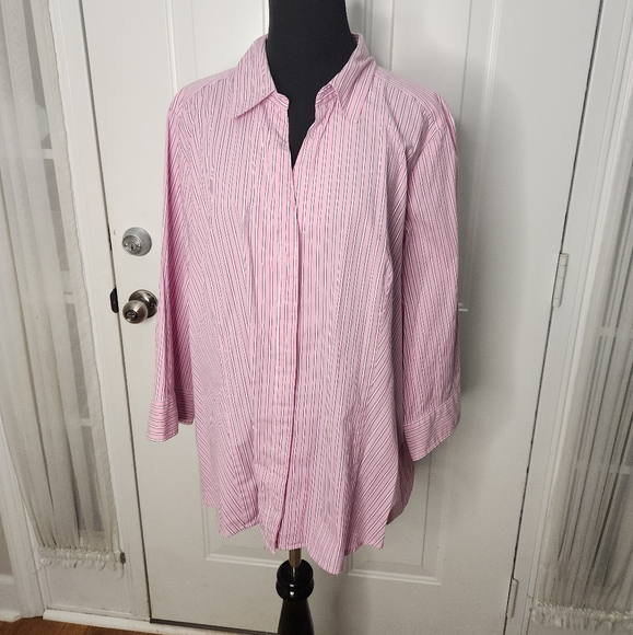 Riders by Lee Pinstripe Pink Gray White Women's Shirt  Size 1X‎ - Picture 1 of 5